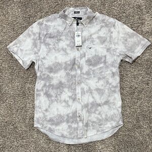 Hollister Men's Epic Flex Casual Gray Patterned Shirt
